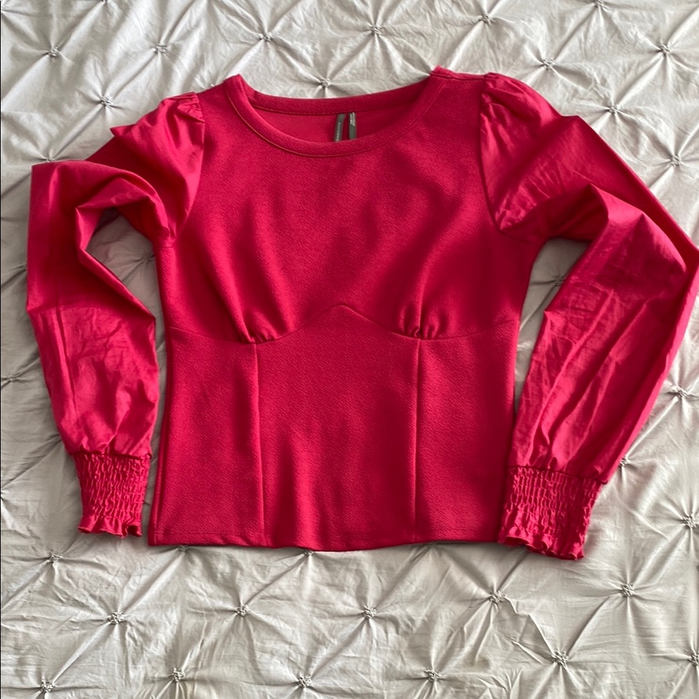 Anthropology Vibrant Pink Long Sleeve Top